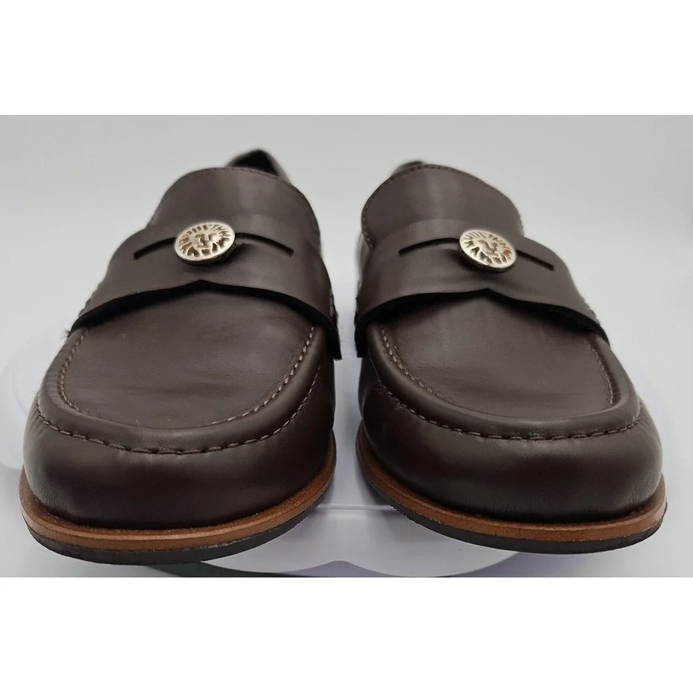 Anne Klein AK Brown Soft Leather iFlex Dress Penny Loafers Gold Logo W/7.5 NWOB